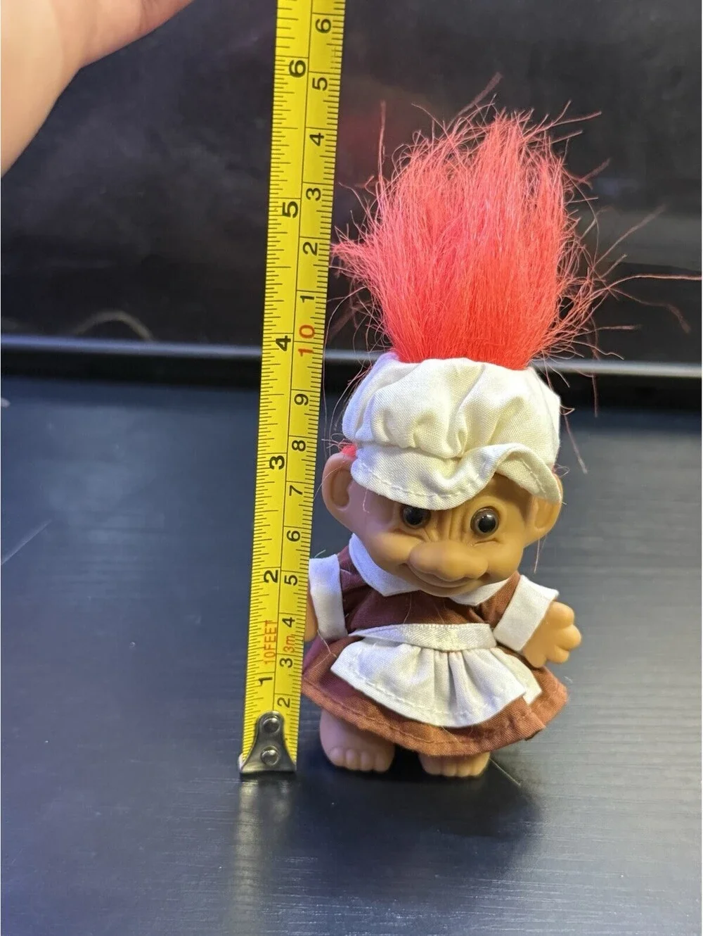 Vintage 1980s DAM Norfin Tiny Ones Troll Doll Style 502 Black Hair Red Outfit